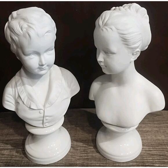 Pair Busts Girl Woman Andrea by Sadek Sculptures Made In Japan White Lot of 2 - Picture 1 of 12